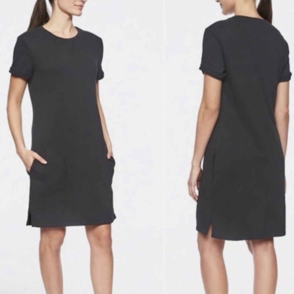 Athleta black uptempo short sleeve sweatshirt dress sz medium